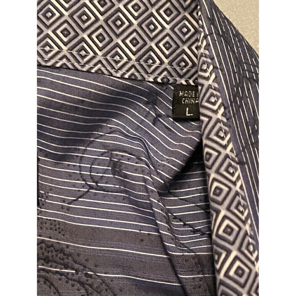 Bugatchi Uomo Dress Shirt Mens L Blue Floral Paisley Flip Cuff Cotton Button Up - Picture 4 of 8